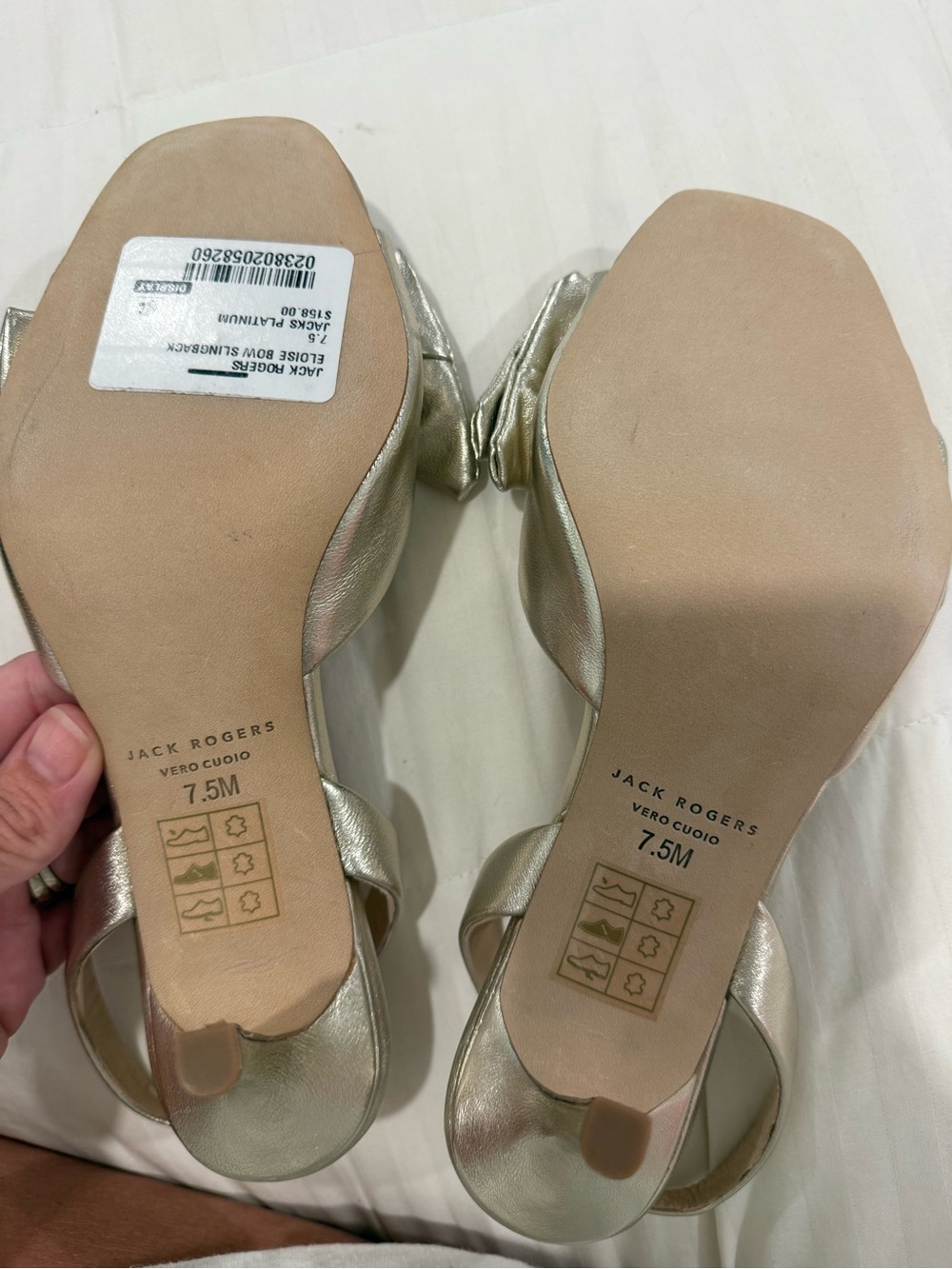 Jack Rogers Eloise bow slingback heels pumps sandals platinum gold leather BNIB - Picture 6 of 12